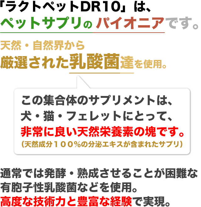 「ラクトペットDR10」はペットサプリのパイオニア